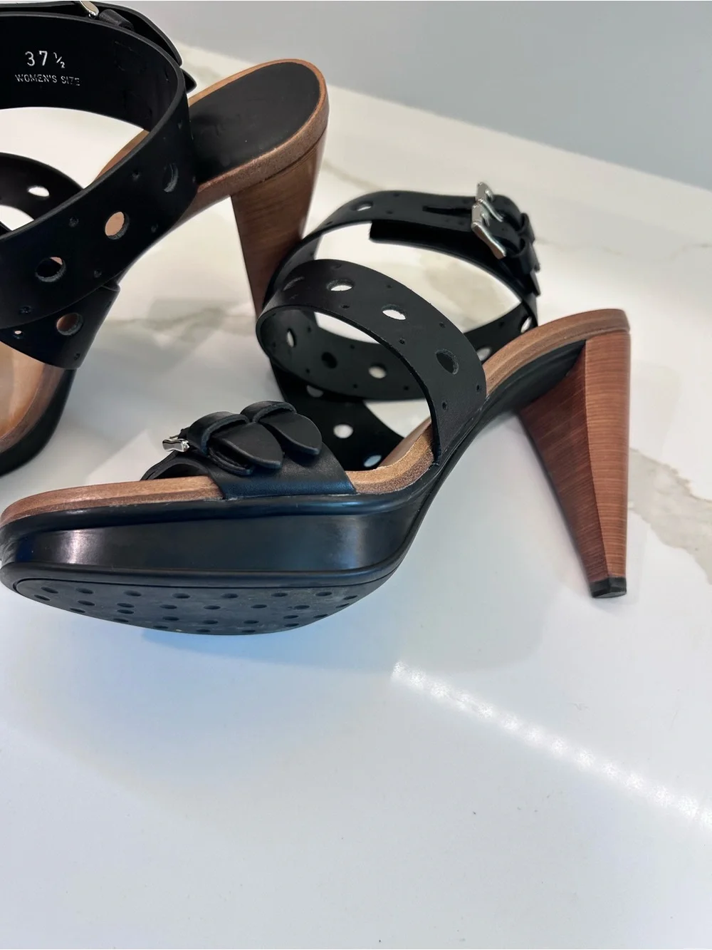 Tod’s Black Sasha Gomma Sandalo Forature Platform Heels